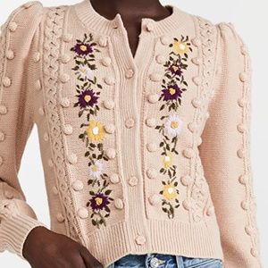 alice + olivia Kitty Puff Sleeve Cardigan